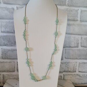 J.Crew Necklace Pastel Green Glass Beaded Gold Tone Chain